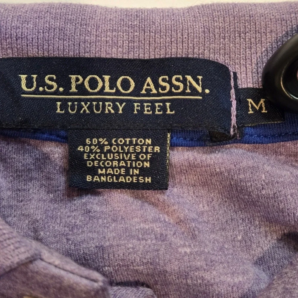 US Polo Assn Mens Heather Purple Short Sleeve Polo Shirt Luxury Feel Size M - Picture 2 of 7